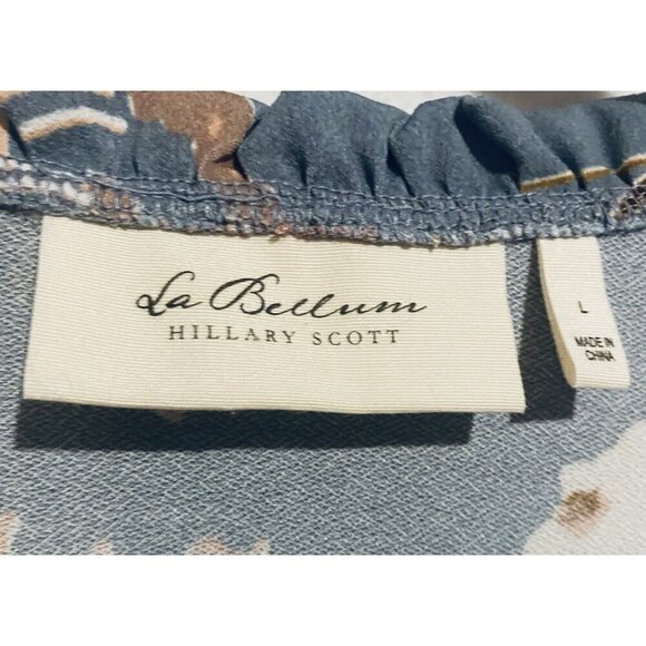 La Bellum Hillary Scott Top Womens Large Blue Floral Bell Sleeve Boho Romantic - Picture 5 of 7